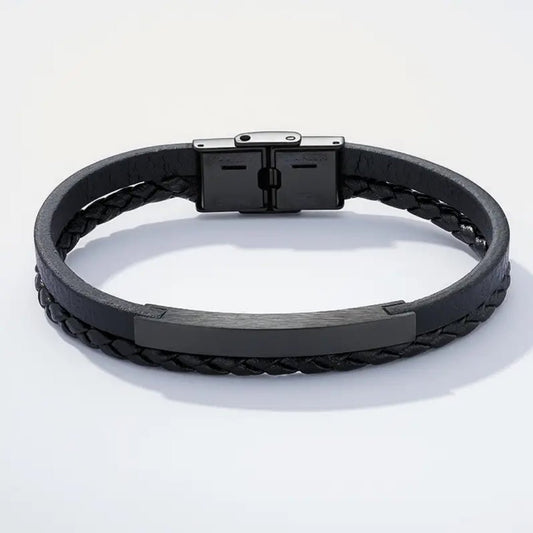 Lær- og rustfritt stål armbånd