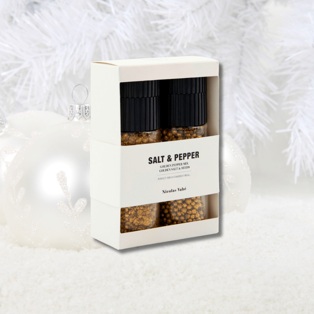 Gyllen salt- og pepperblanding i keramisk kvern