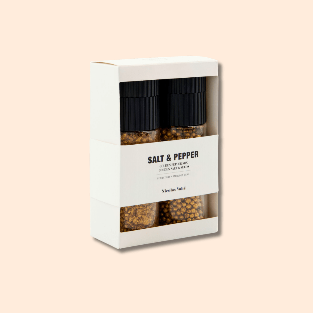 Gyllen salt- og pepperblanding i keramisk kvern