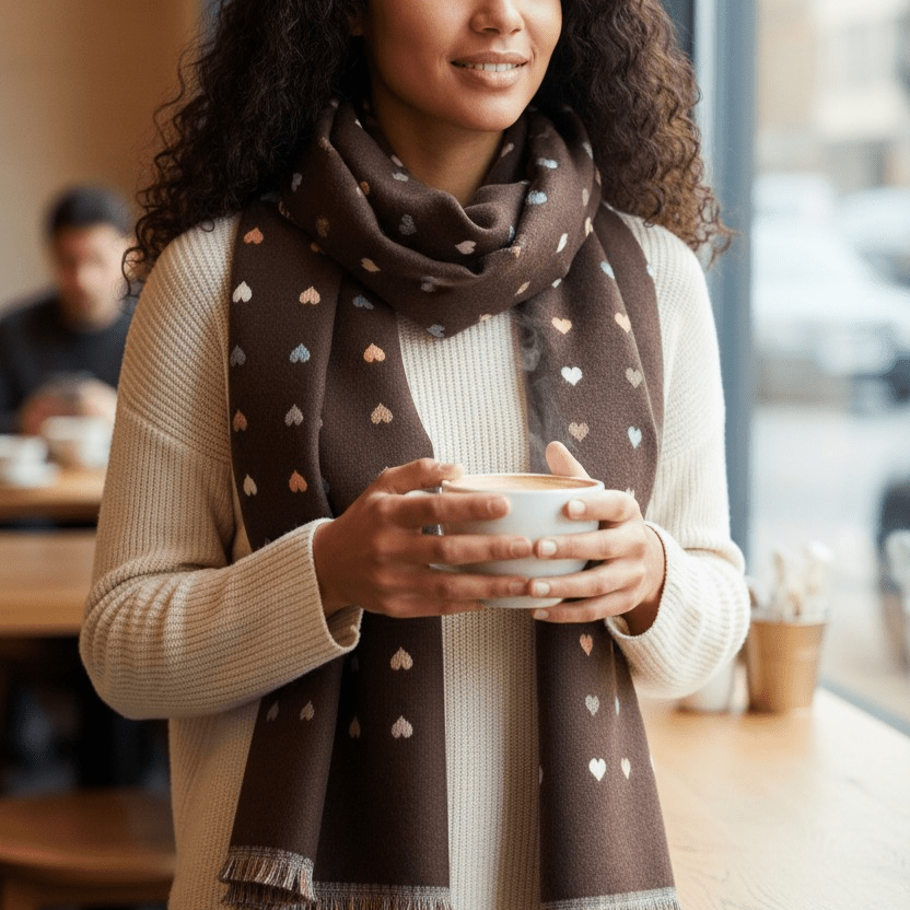 Skjerf i ullmiks - hjerter
