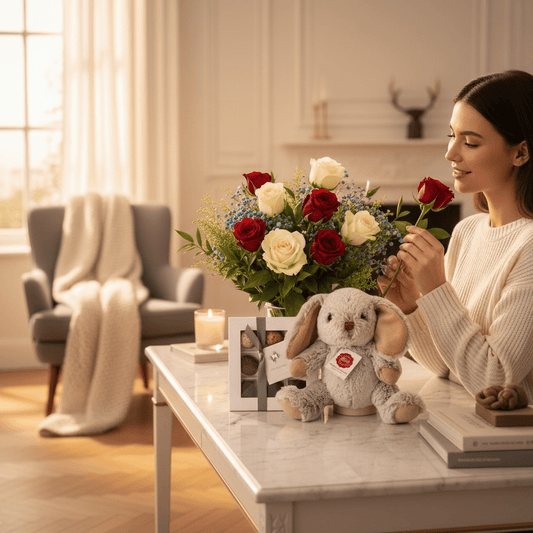 Bukett + kosedyr og konfekt (store byer)