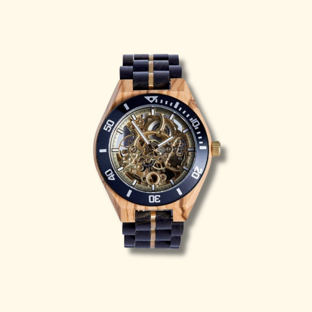 <tc>Natural wooden watch for men - Mechanical/Black</tc>