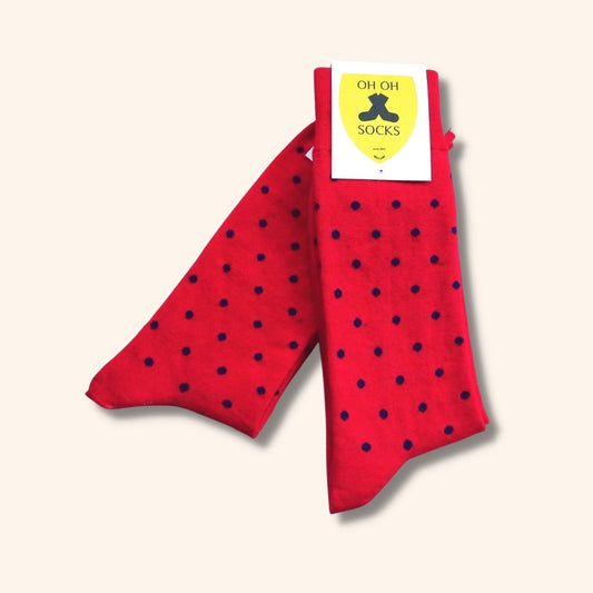 Pene sokker - Rød / Blå prikker (Unisex)