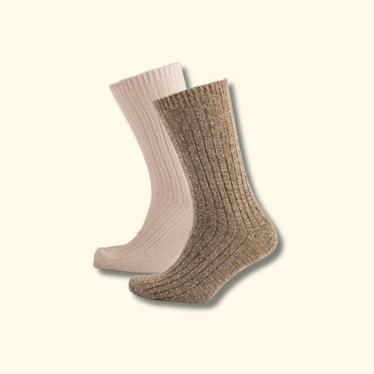 Wool socks x2 pairs - beige/brown (Men's)