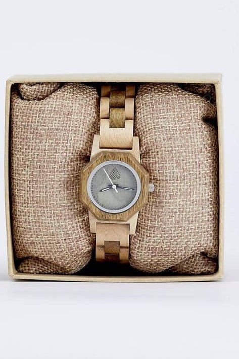 Natural wooden watch for women - brown/green
